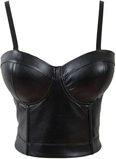 WEITING Black Faux Leather Zip Front Bra Sexy Lingerie Bra Women's Push Up Bra Top Gothic Lingerie Plus Size