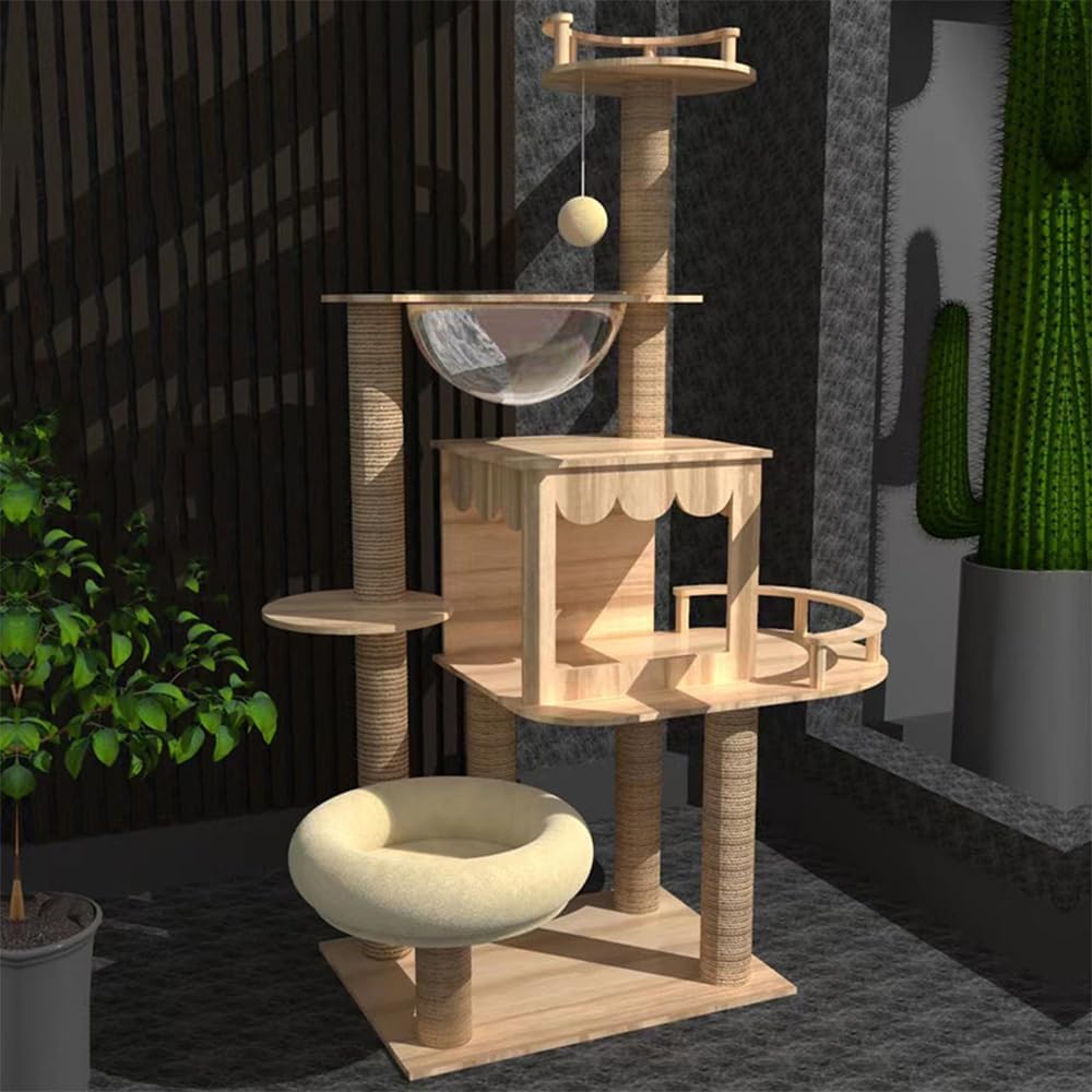 LENDIS Cat Tree, Tree Tower Indoor, Modern Cat Tree Tower, Multi-Level Cat Furniture Activity Center with Scratching Post, Standing House Cat Condo, Pet Playhouse - 40L x 40W x 40H CM