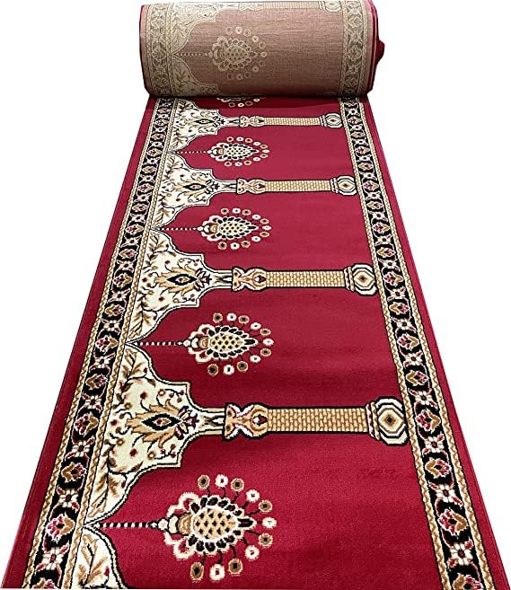 Kabir Rugs Janamaz Rolls for Masjid (Mosque) Prayer Carpet Any Religious Houses & Gallery Runner Carpet 4 x 20 Feet Color Red