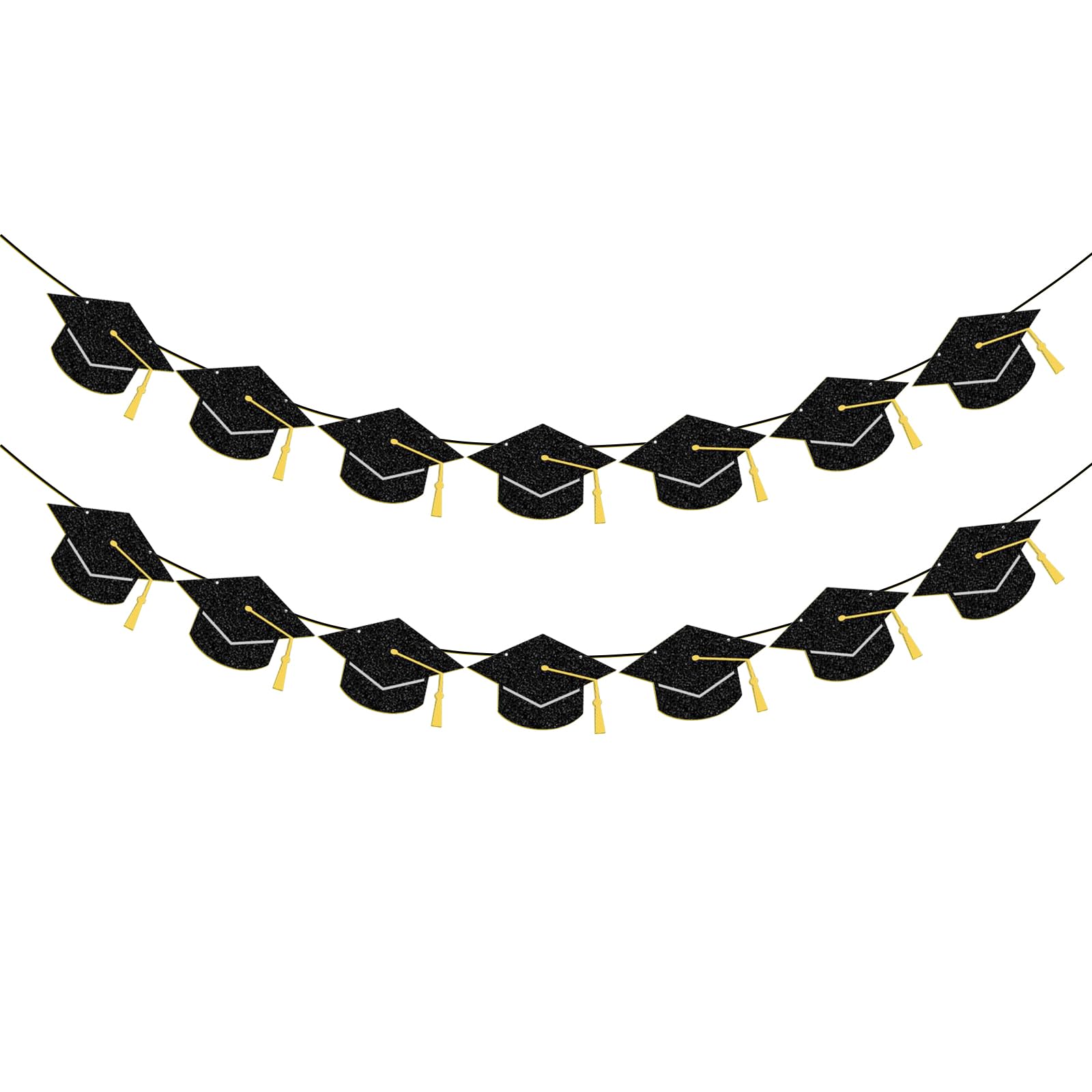 Graduation Decorations - Black Gold Graduation Caps Banner Class of 2026 Congrats Grad Party Supplies Pre-Strung