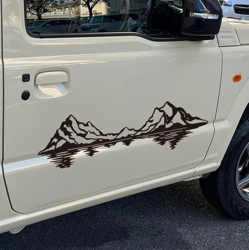 Reflection Lake View Mountain Camper RV Side Window Bumper Sticker Decal Decoration Auto Parts(Black,Medium)