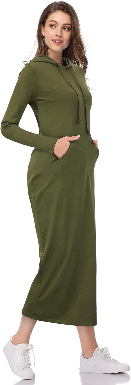 MISSKY Women's Casual Pocket Slim Pullover Maxi Hoodie Dress - Image 3