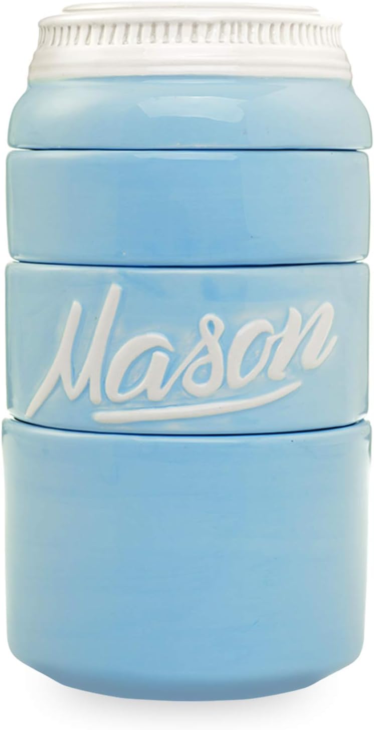 Mason Jar Ceramic Measuring Cups - Stackable Measuring Cups - Measuring Cup Set as Kitchen Gifts - Rustic Measurement Cup for Kitchen Accessories & Decor - A Perfect Holiday Gift Set (Blue, 4 Pc Set)