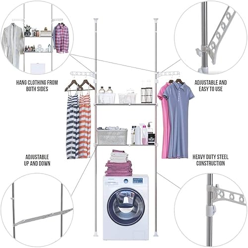Miniatura 4 de DAHOOMII Estante de almacenamiento sobre el inodoro sobre la lavadora y el estante de la secadora, organizador de lavandería ajustable de 2 niveles