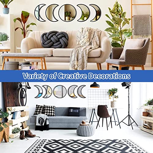 Image of 5 Pieces Moon Phase Acrylic Mirror Set for Wall Decoration, Home, Office, Restaurant, Bar (Black)