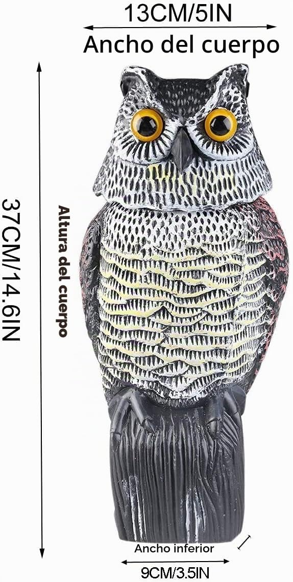 zalati - Escultura de búho falso con cabeza giratoria y sonido, alimentada por batería (no incluida), para jardín, espantapájaros y control de plagas