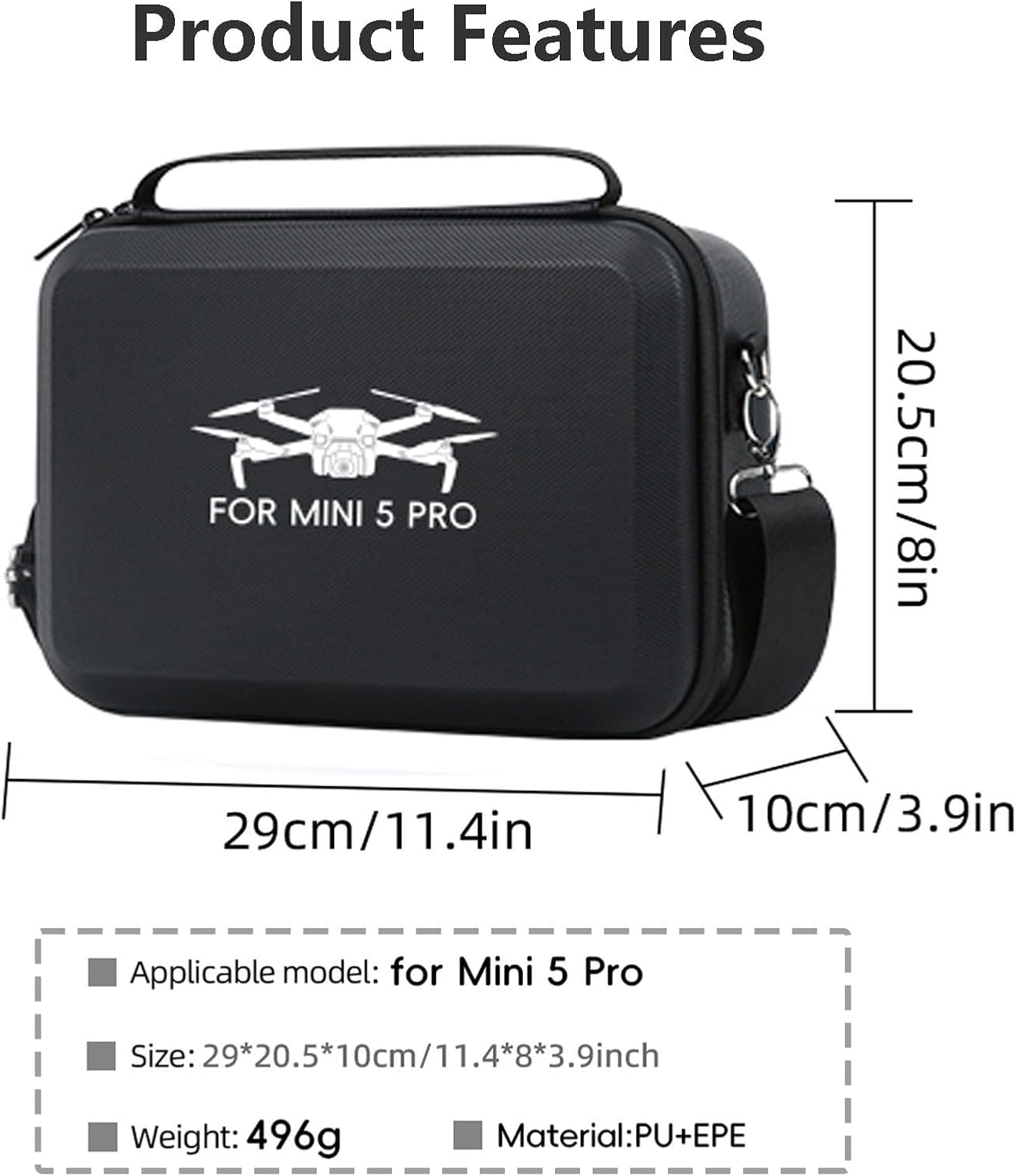 Mini 5 Pro Storage Case, Portable Carrying Bag for DJI Mini 5 Pro Drone, RC 2 Controller, Battery and Accessories (Black)
