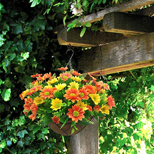 Lamsze Artificial Hanging Flowers In Basket Outdoor Indoor Patio Lawn Garden Decor, Hanging Chamomile Basket With 12Inch Coconut Lining Chain Flowerpot #TOP2