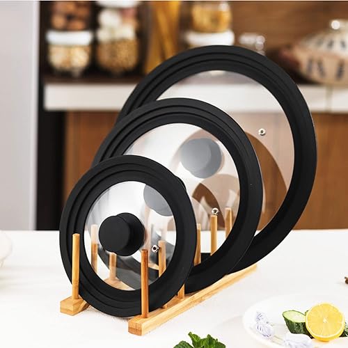 Miniatura 5 de Tapa universal para ollas, sartenes y sartenes de vidrio templado con borde de silicona resistente al calor y mango resistente al calor para