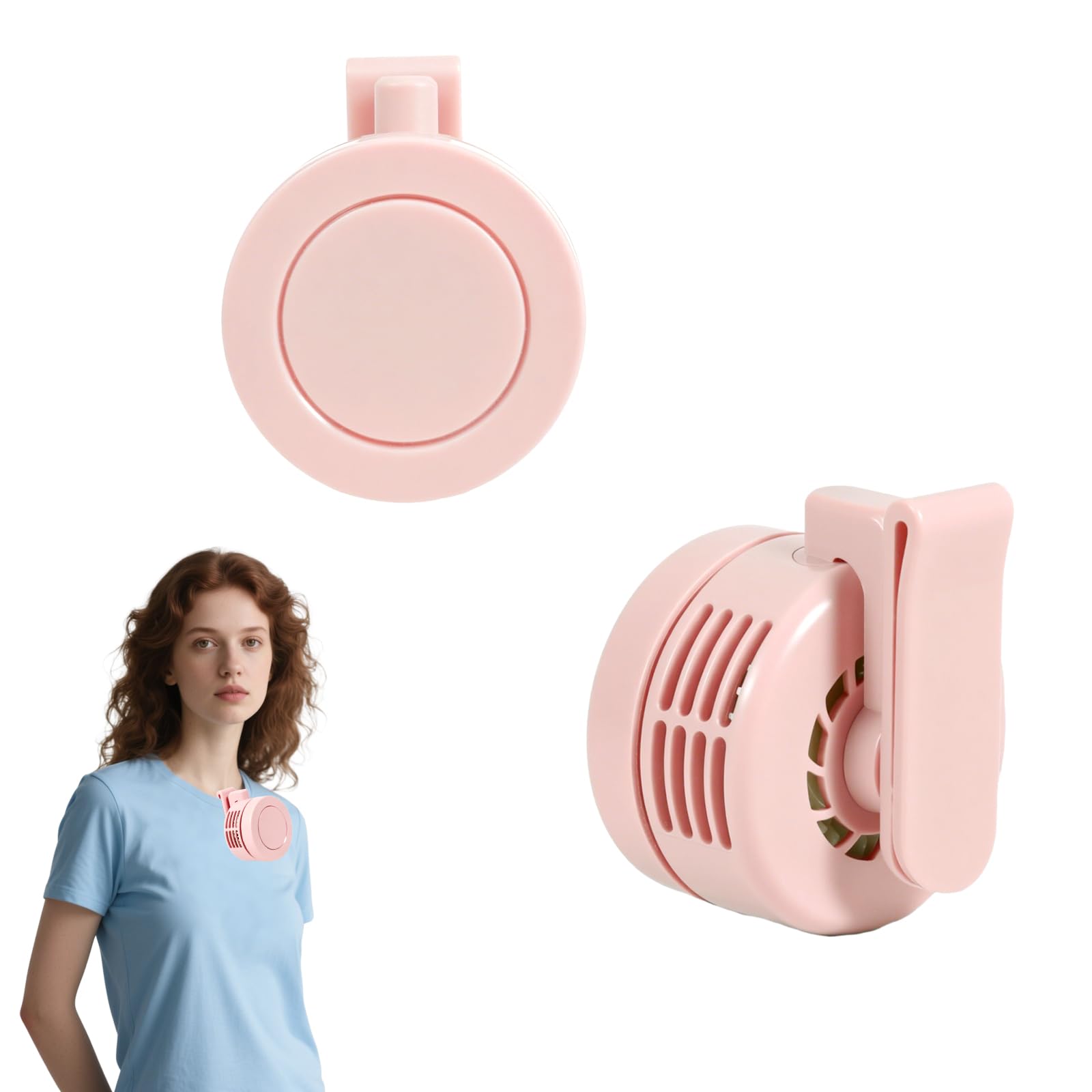 Portable Silent Clip On Bladeless Fan,Rechargeable Wearable Fan,Portable Waist Clip Fan, Rechargeable Hands-Free Belt Fans with 3 Speeds for Travel Office Shirt, Summer Gift for Outdoor Lovers (Pink)
