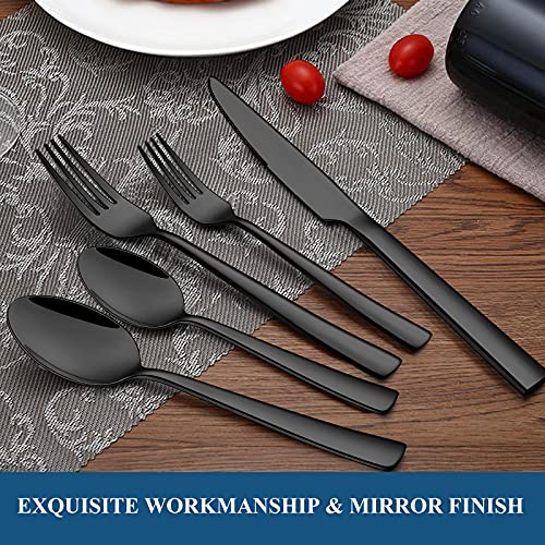 image for Wildone 20-Piece Black Silverware Set, Stainless Steel Flatware Square