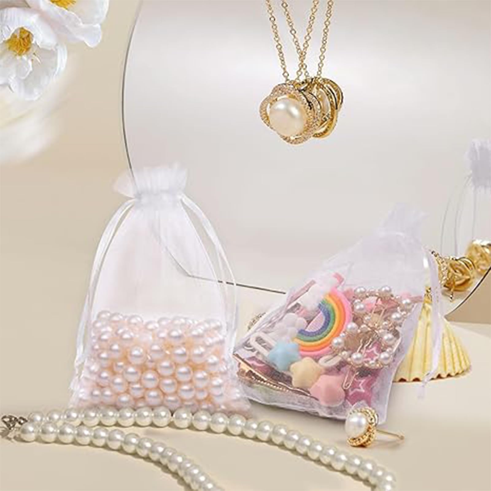 Sacchetti Regalo In Organza LJFEA - 30 Pezzi Bianchi 7x9cm Con Cordino, Perfetti Per Matrimoni, Compleanni E Bomboniere - Foto 4