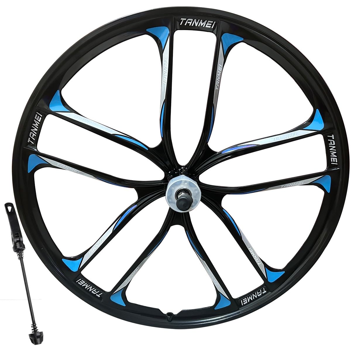 QUYCOIU Bike Wheel Set 24/26/27.5 Inch Magnesium Alloy One-Piece Bike Wheels 10 Spokes Rim Front & Rear 100x135mm For 6-9s Freewheel Quick Release Axles(Black-Blue,27.5in-Rear)