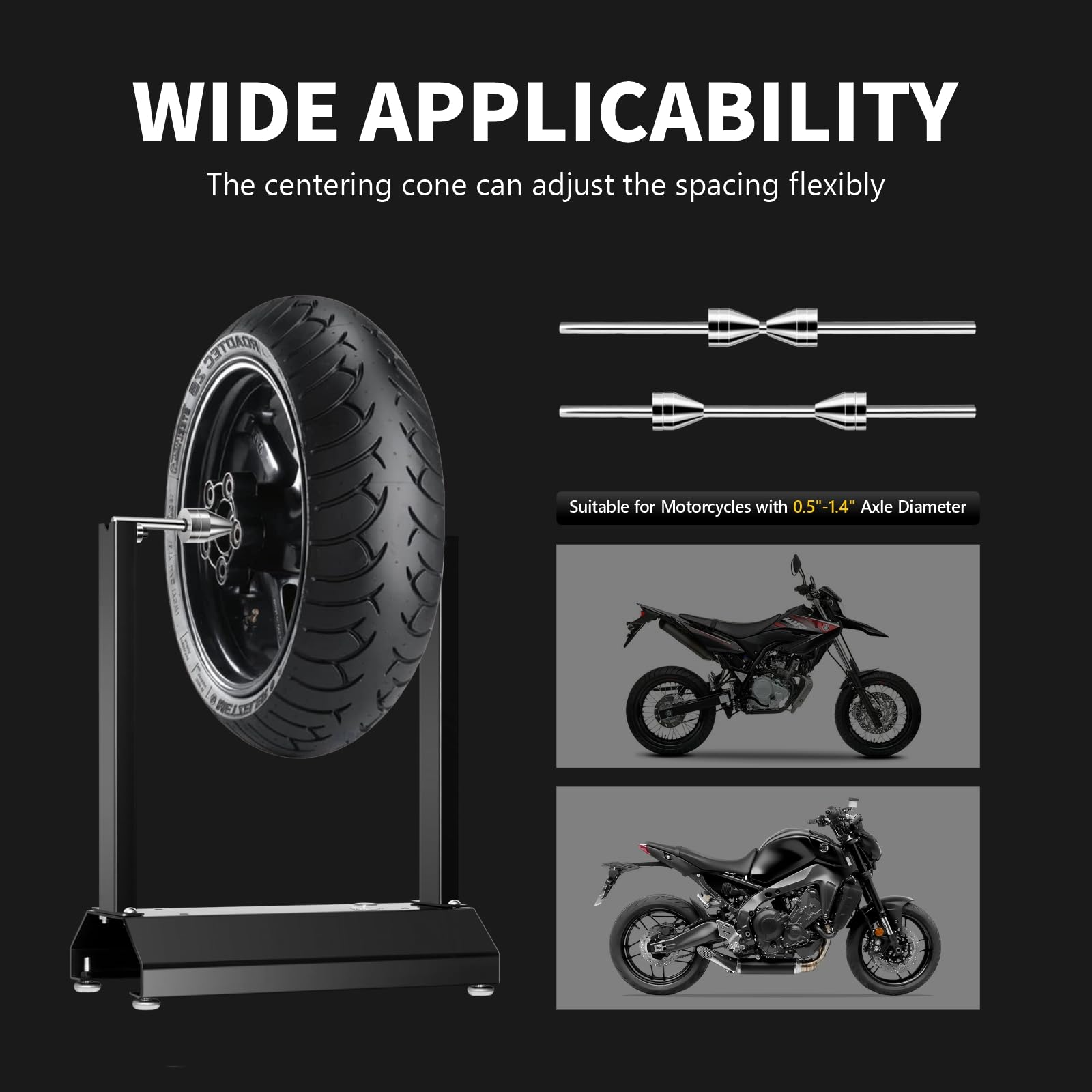 Equilibratore per Pneumatici, con Coni di centraggio Regolabili, bilanciatore Portatile per Pneumatici Fino a 40 cm, per Moto, ECC.