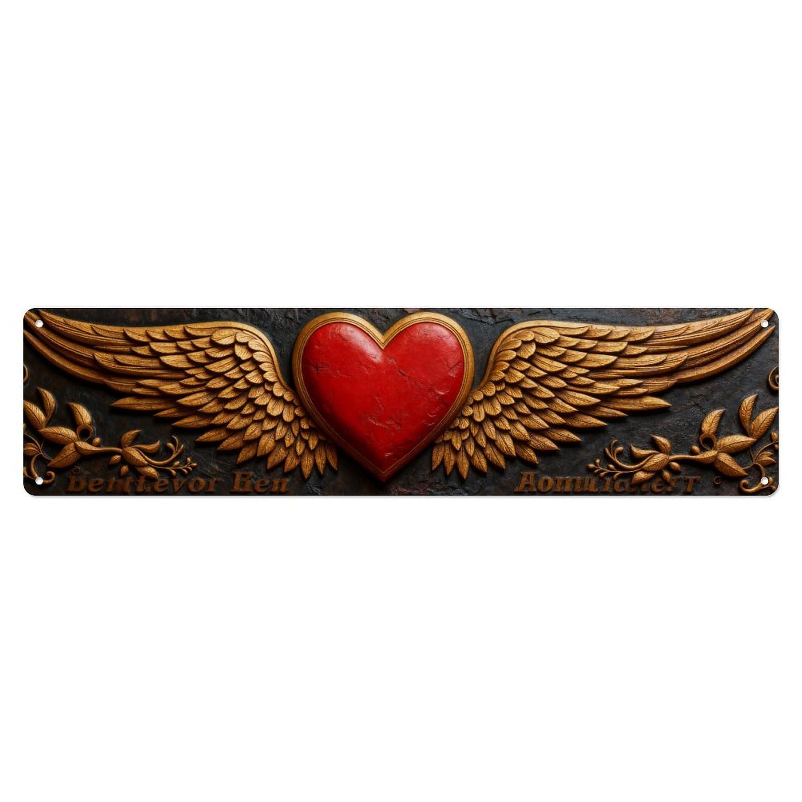 Golden Wings Heart Ornament Design Metal Tin Sign Plaque