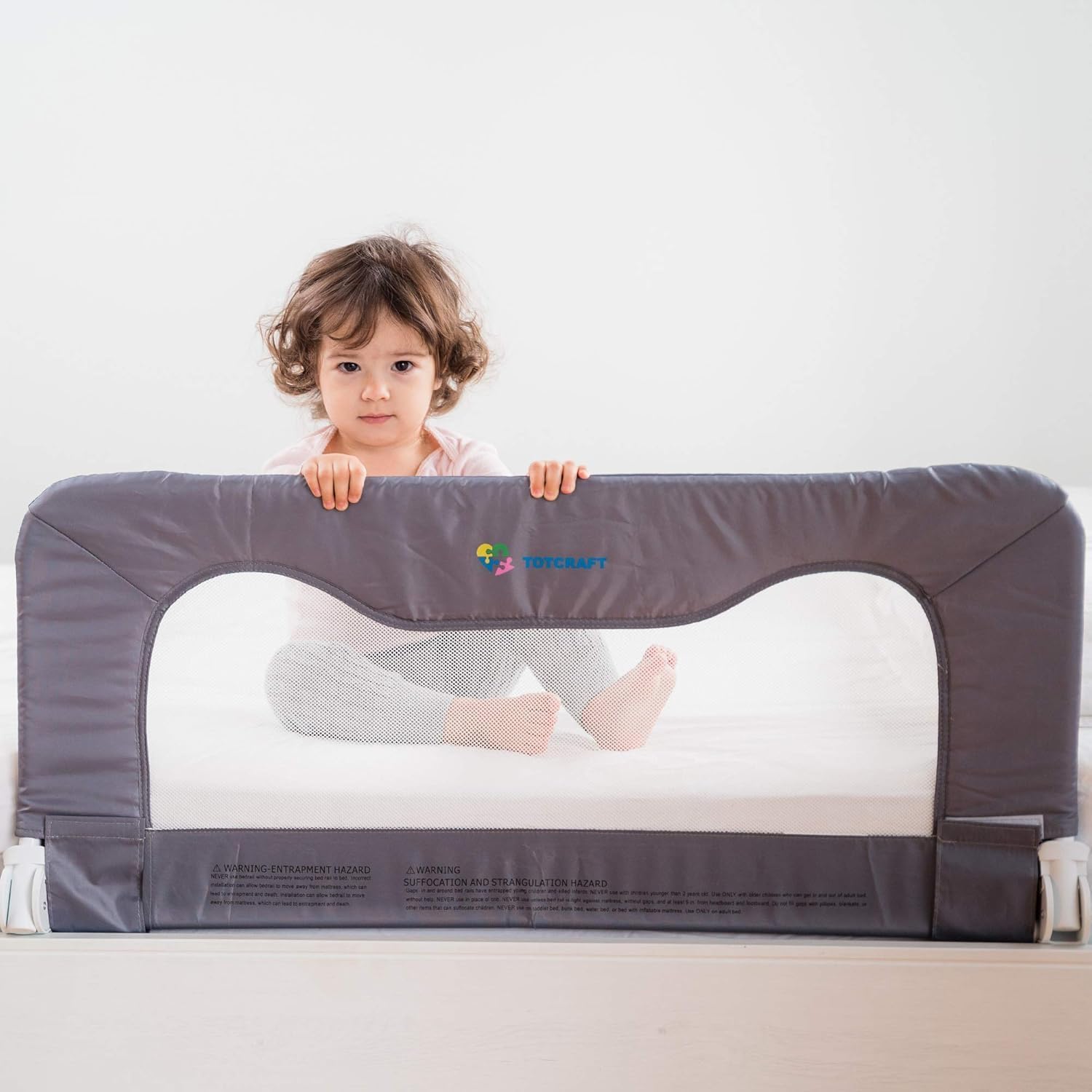 TotCraft Bed Safety Rails for Toddlers - Bed Rail Guard for Queen, King, Full Szie, Twin Mattress Bed (Grey, 35.5W*23.5H Inch (Regular Extra Tall))