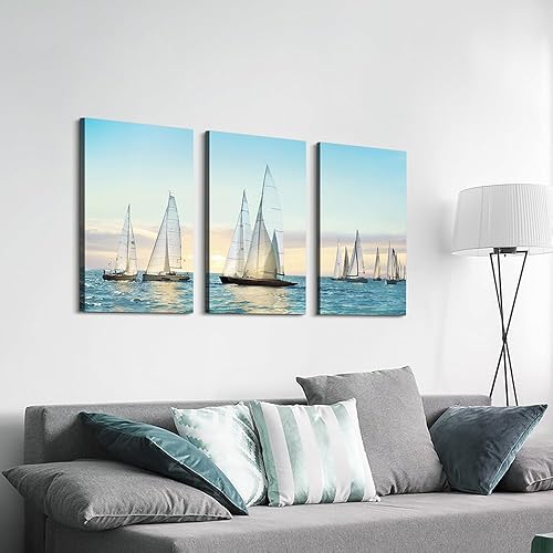 Miniatura 10 de Lienzo abstracto de playa para pared gramíneas de orilla del mar, pintura de paisaje marino para paredes (26 x 16 x 3 paneles)