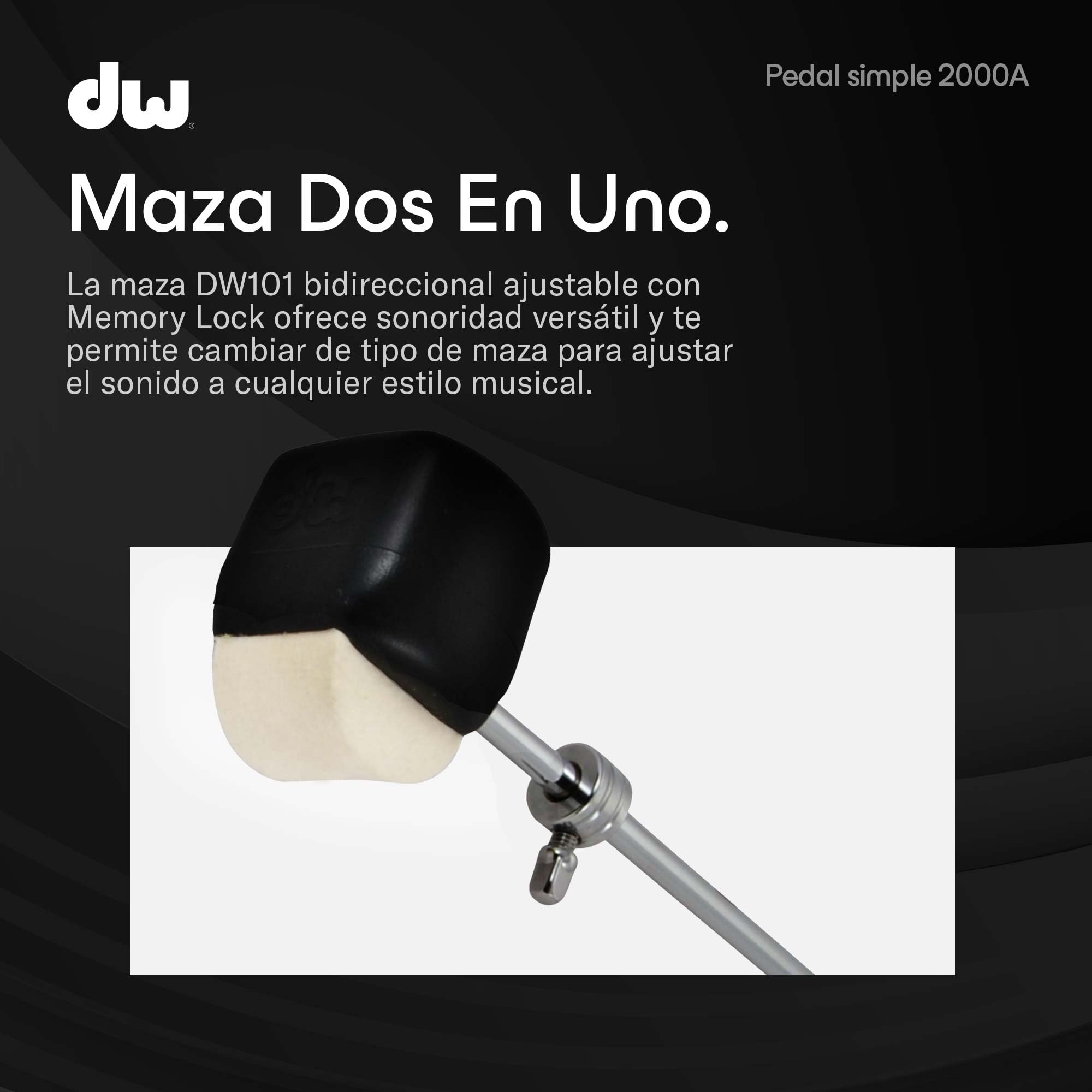 DW 2000A | Pedal de bombo simple serie 2000 | Perfecto para baterías de cualquier nivel | Robusta estructura íntegra de metal con sistema de transmisión Accelerator de cadena simple