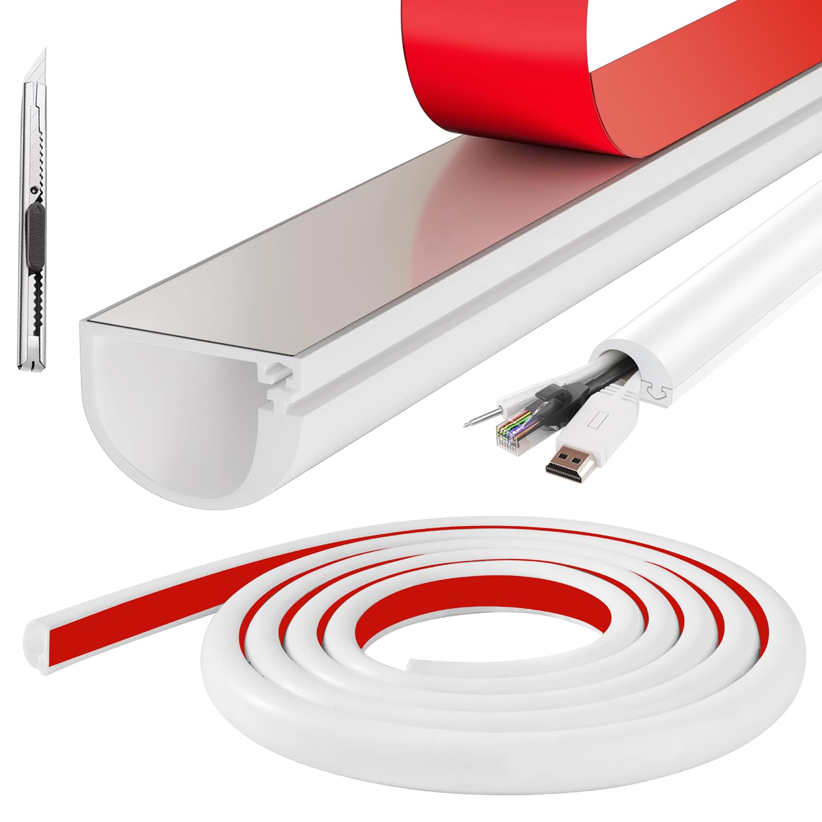 Xinjiayi 3.5M Silicone White Wire Hider,Tv Cable Hider Self Mini Trunking,Adhesive Cables,Trunking for Tv Cables,Suitable for Wall,Floor & Ceiling Management (for 2-3 cable)