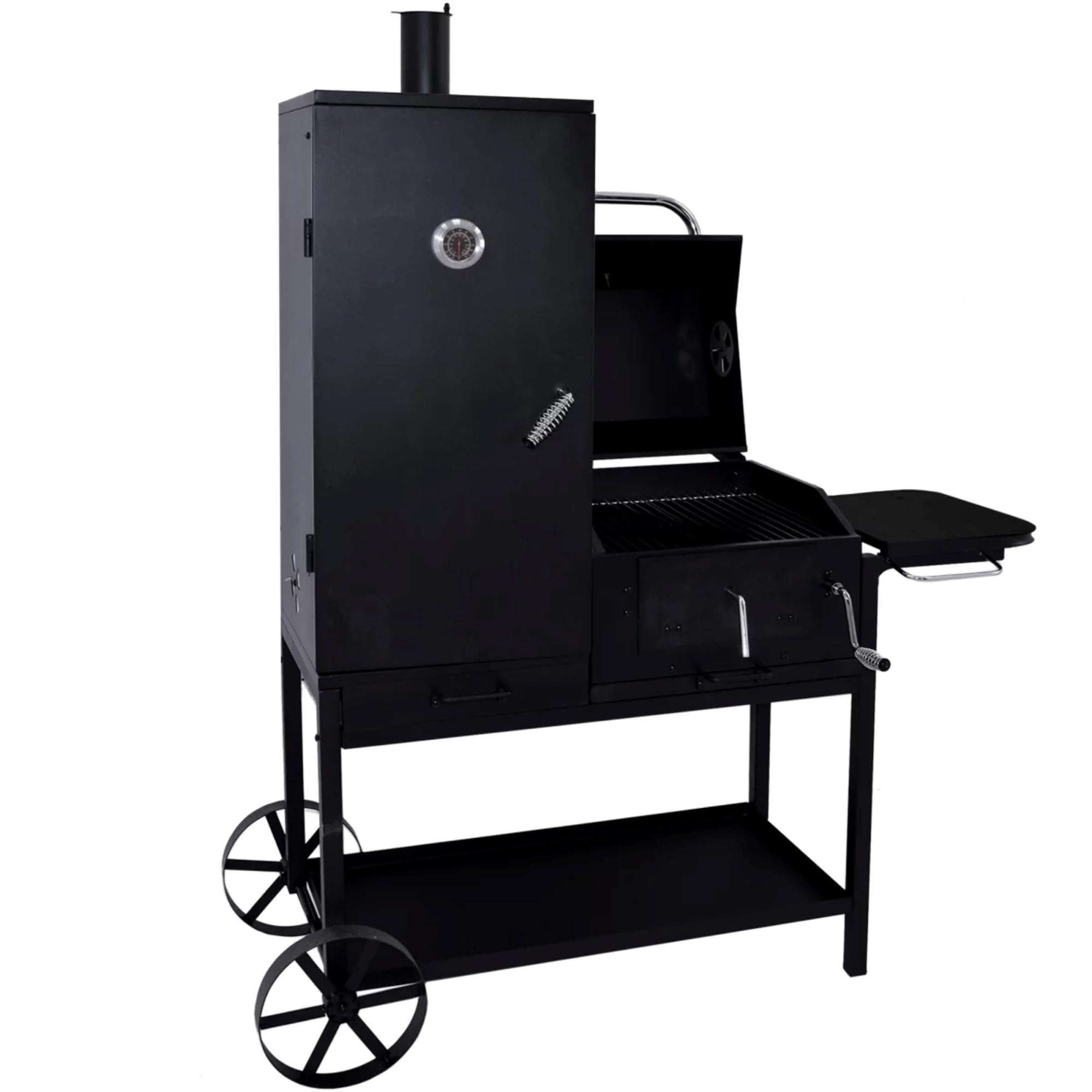 Syntrox Smoker Klavor mit Räucherofen, BBQ-Grill, Holzkohlegrill. Smokergrill, Stahl, Stahlblech mit Feuerschutzlack, Grillkammer und Räucherkammer, Holzgriffe, Aschetür mit Riegelverschluss