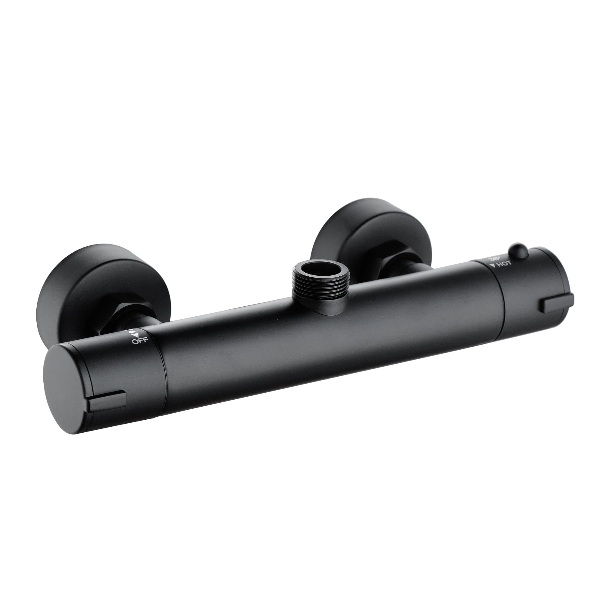 ENKI, Dune, T120, Matt Black, Thermostatic Shower Mixer Valve, Bar Shower Mixer Valve, Anti Scald Device, Modern Design, Constant Temperature Control, Top Outlet, for Rigid Riser Rails or Slider Rails