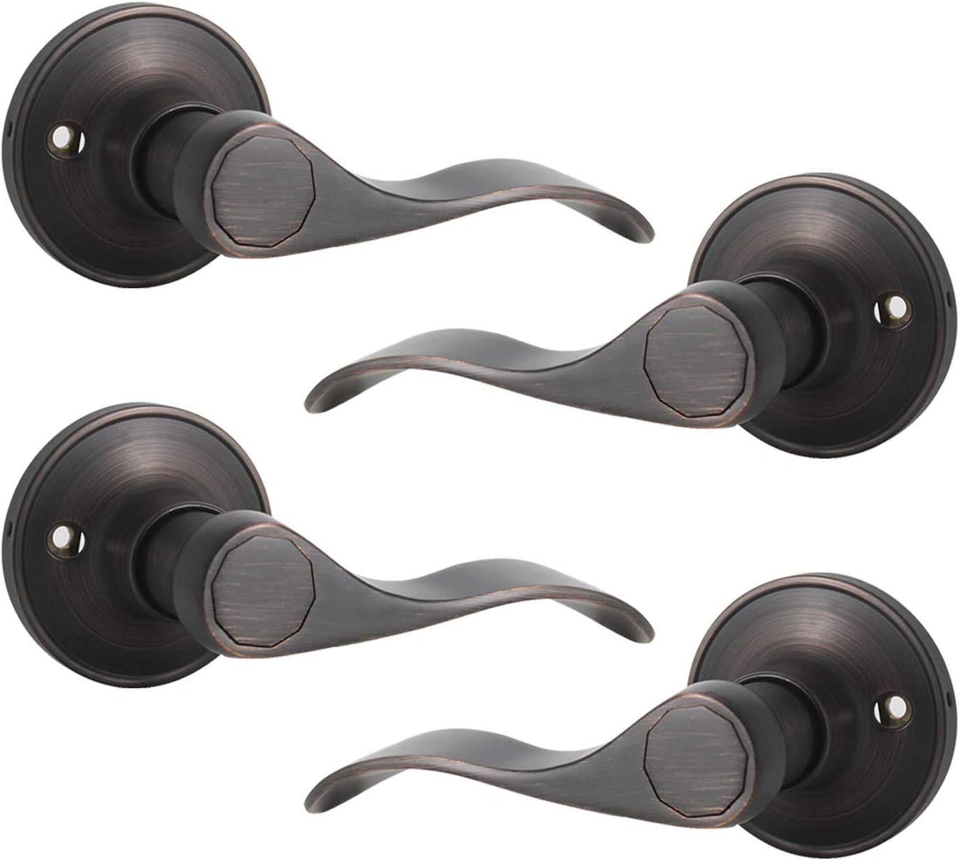 Gobrico Pack of 4 Wave Style Single-Side Dummy Door Levers Right and Left Handed Door Handles Oil Rubbed Bronze Finish
