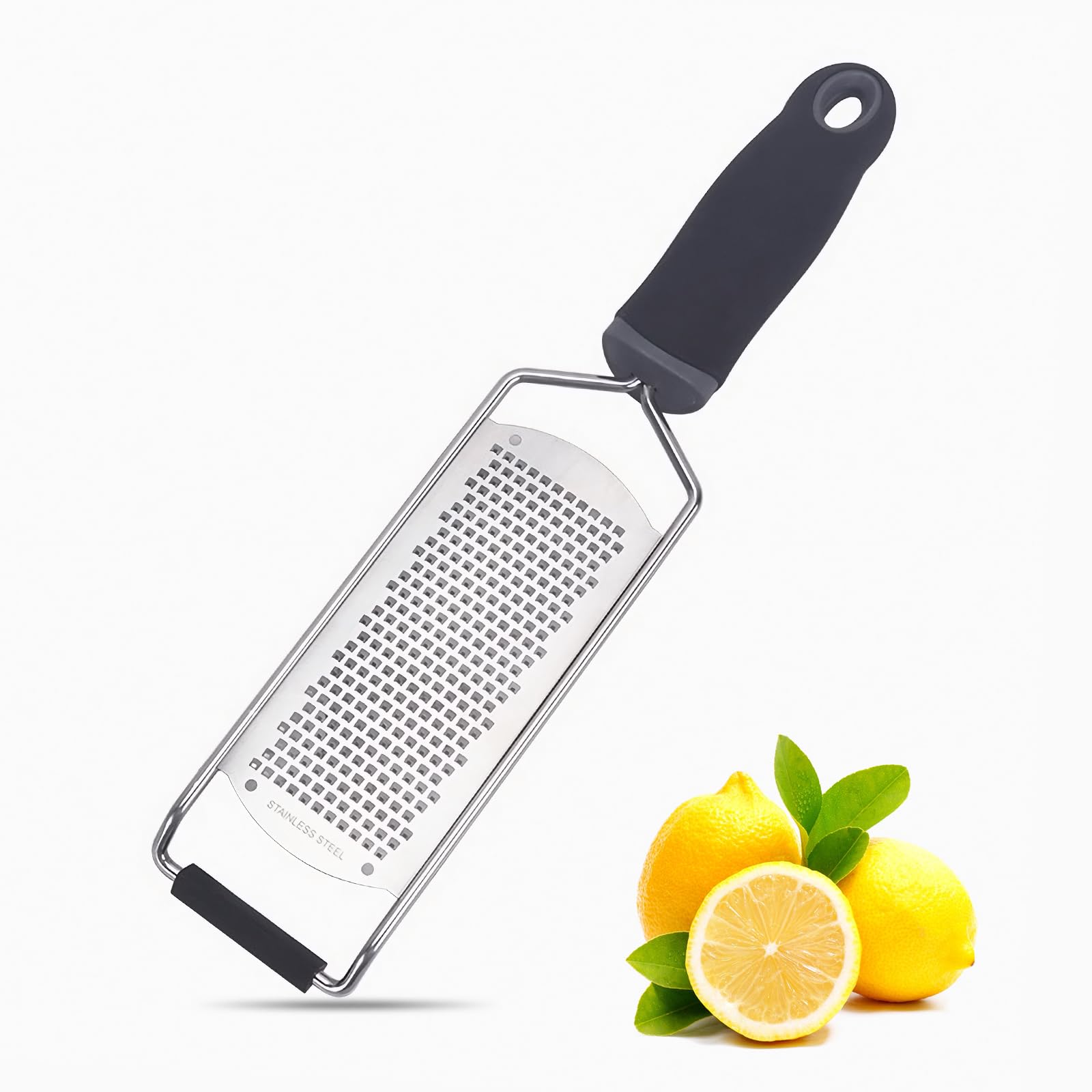 Stainless Steel Cheese Grater, Lemon Zester with Black Handle, Grater for Chocolate Cheese Fruits Vegetables