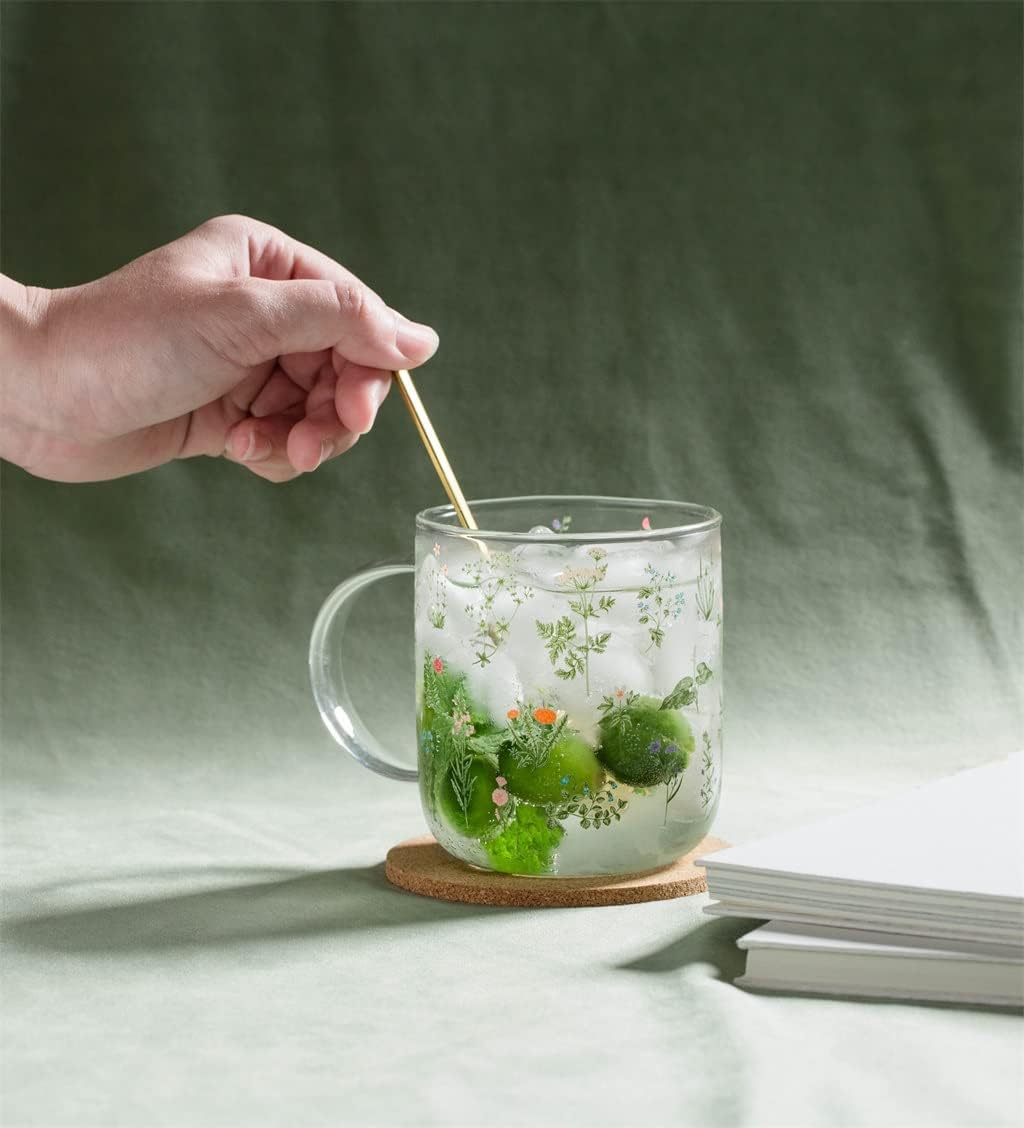 Grass Pattern Borosilicate Glass Milk Coffee Cup Party Juice Beer Mug Kitchen Drinkware Birthday Gift(D)