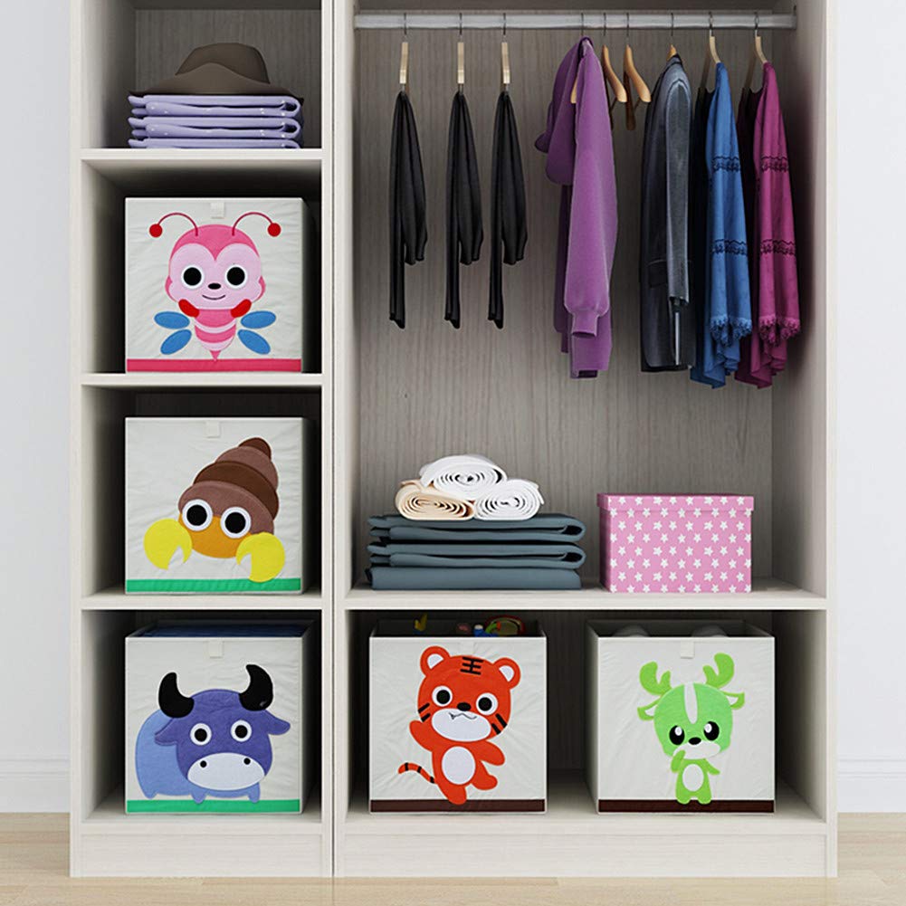 Set Of 4 Animal Design Storage Boxes Foldable Toy Chest Kids Room Organiser Baskets Storage Cubes Containers