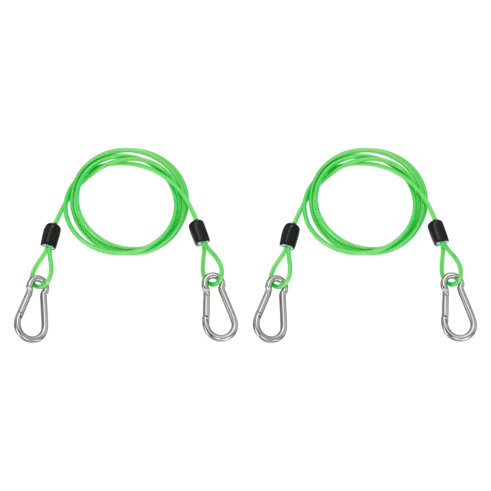 PATIKIL 1.5m Security Steel Cable with Snap Hook, 2Pcs PVC Coated Flexible Double Loop Wire Rope Bike Cable Lock Security Chain for Outdoor Travel Luggage, Clear Green