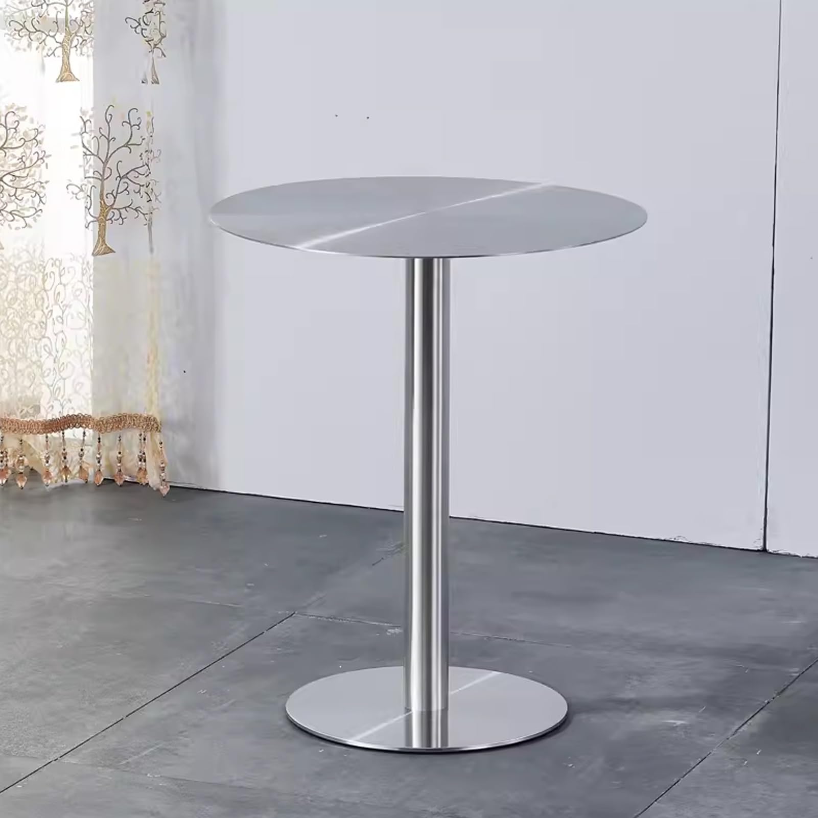 Tavolo Da Bar Rotondo In Acciaio Inox - Alto, Compatto, Con Base Stabile, Per Interno Ed Esterno, Design Moderno