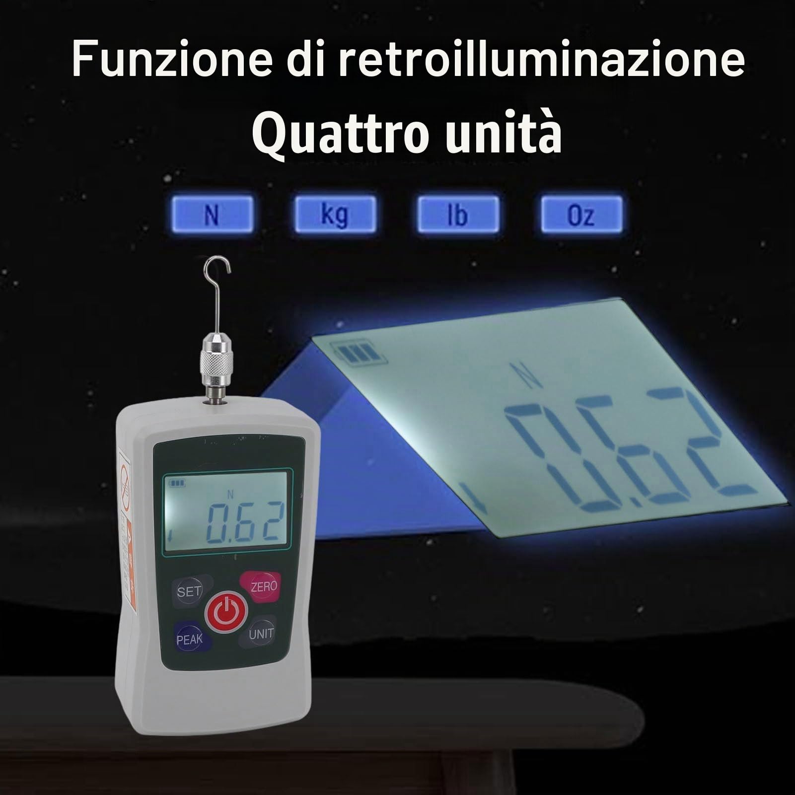 Dinamometro Digitale 500N Misuratore Push Pull Portatile Con Schermo Retroilluminato 3 Modalità Di Misurazione Per Applicazioni Industriali E Tecnica