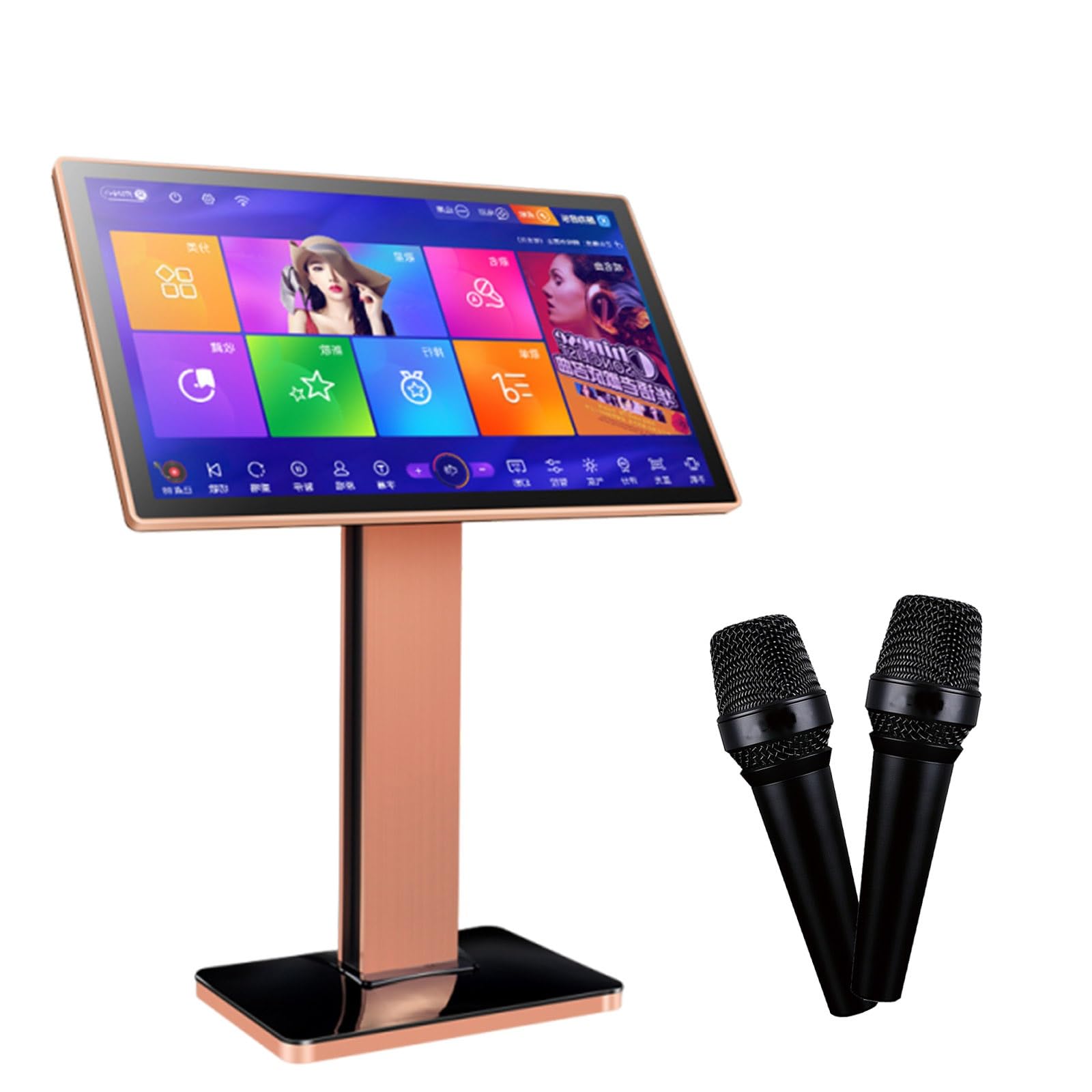 Lettore Karaoke Wifi Karaoke Portatile Con Lettore, Display Testi, Effetti Audio, 2 Microfoni Wireless, Streaming Online E(Standing22in,1TB)