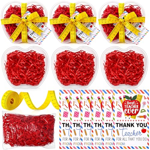 Domensi 6 Sets Plastic Apple Container Teacher Appreciation Gifts Bulk Teacher Gifts Card Holder Clear Large Apple Candy Jar Boxes Thank You Gift for Back to School First Day of School