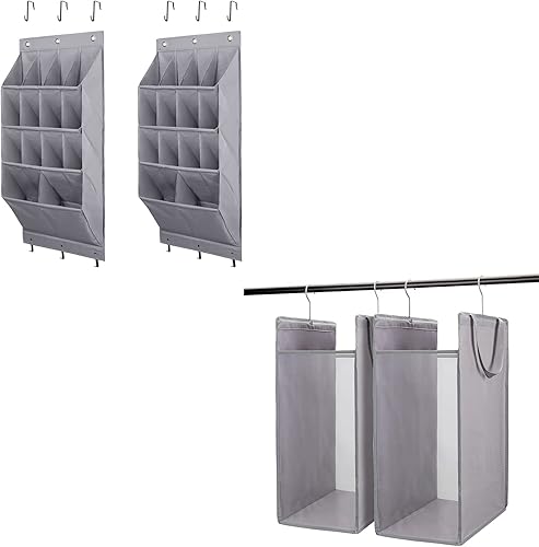 FENTEC Organizador de zapatos sobre la puerta, paquete de 2 organizadores de zapatos colgantes para colgar la ropa, cesta de lavandería colgante,