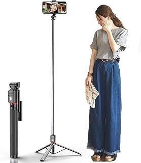 スマホ 三脚 カメラ 自撮り棒 iphone 卓上三脚・ミニ三脚 スマホスタンド【設計強化170cm撮影】 150cm以上 セルカ棒 360°回転 軽量 卓上 360°回転 持ち運び便利 Web会議 撮影 映画放送 旅行 Android スマホ等対応 【日本語取扱説明書付き】 (ブラック)