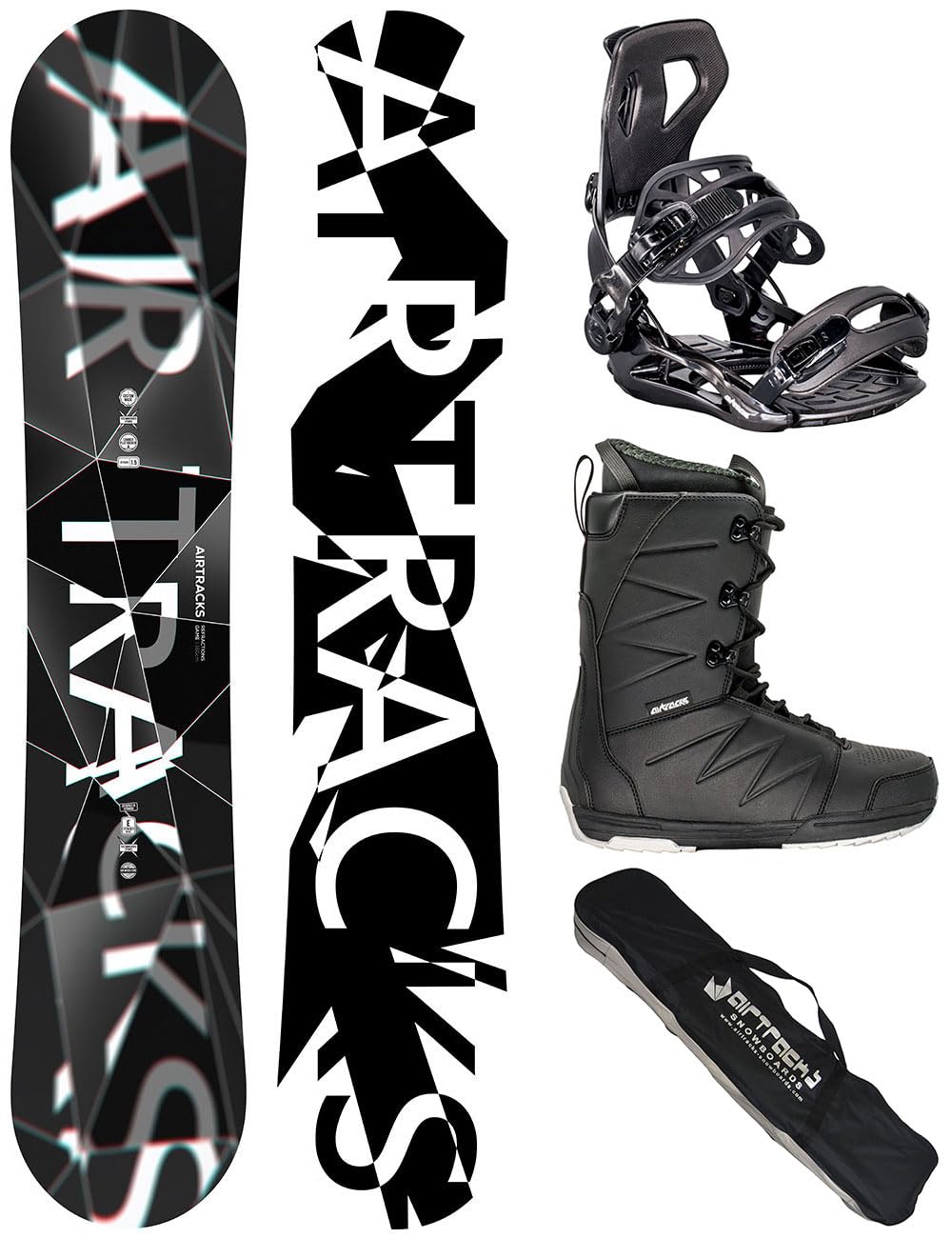 Airtracks Snowboard Set Tavola Refractions Game Extra Wide Uomo + Attacchi Master + Scarponi + Sacca Nuovi 155 159 165 168 171 cm