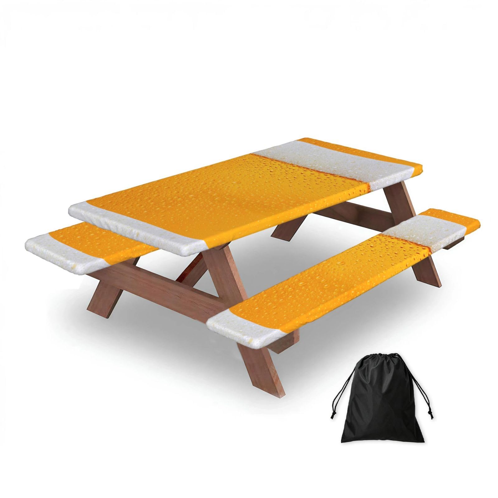 Dopklna As Picture Beer, Picnic Table Cover With Bench Covers -Waterproof Elastic Fitted Tablecloth For Garden Camping Patio 76X152cm