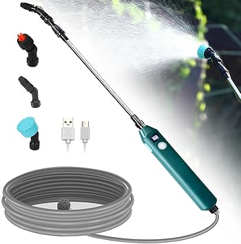 Battery Powered Sprayer Wand, 32" Electric Weed Sprayer Telescopic Wand | with 3 Spray Forces, Battery Indicator, USB Charging Cable, 16.4FT Hose, 3 Mist Nozzles & Built-In Filters, For Lawn & Garden