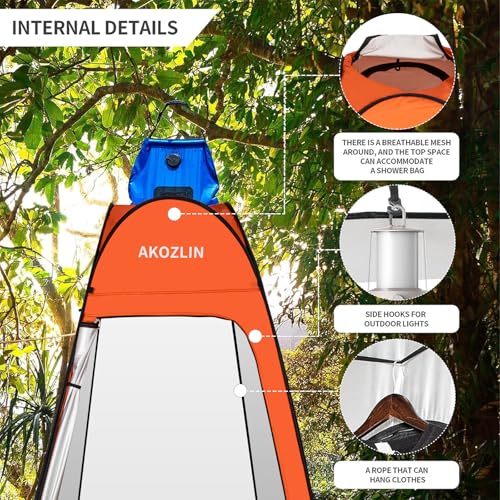 Image of AKOZLIN Portable Pop Up Shower Tent Instant Privacy Dressing Changing Shelter Outdoor Shower Room Camp Toilet Tent 47.2 inch Lx47.2 inch Wx74.8 inch H Orange