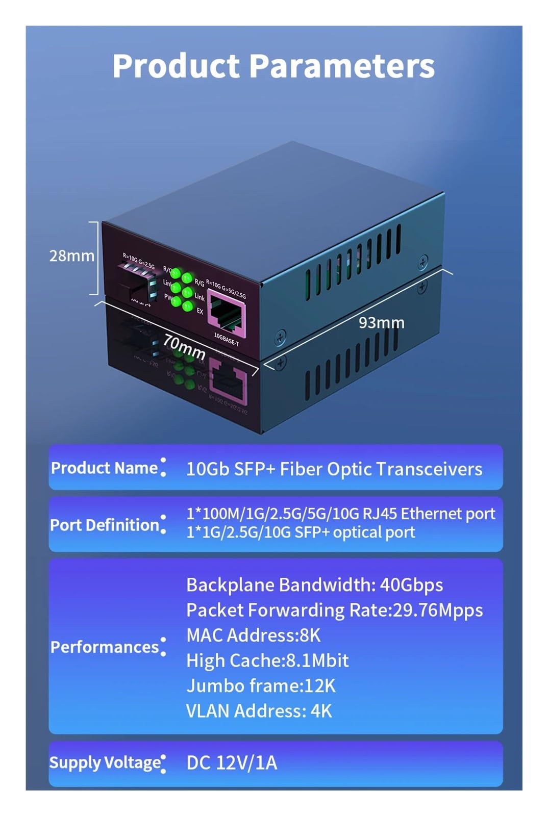 Convertisseur de média Fibre Optique 10G SF.p+ vers RJ45 Convertisseur Ethernet RJ45 vers SF.p+ 10/100/1000/M/2,5G/10G(E/.U Adapter)