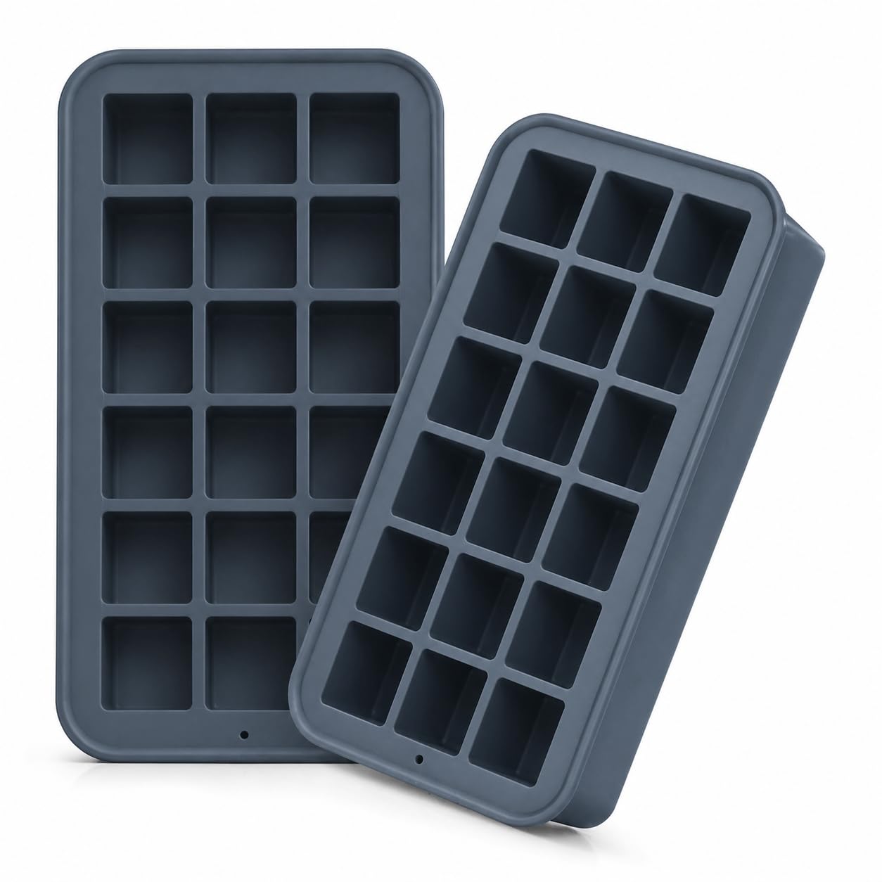 CRYSTAL25 2 x Grey Silicone Ice Cube Tray – Large Ice Mould for Freezer, Flexible Non Stick Ice Maker, Easy Release Ice Cubes, Food Grade Tray for Drinks, Juice, Coffee & Cocktails