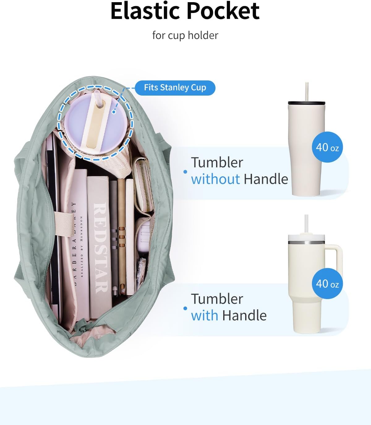 Narwey Puffer Tote Bag for Women with Cup Holder & Laptop Compartments, Quilted Puffy Travel Work Tote Bags for Nurse Teacher - Image 5