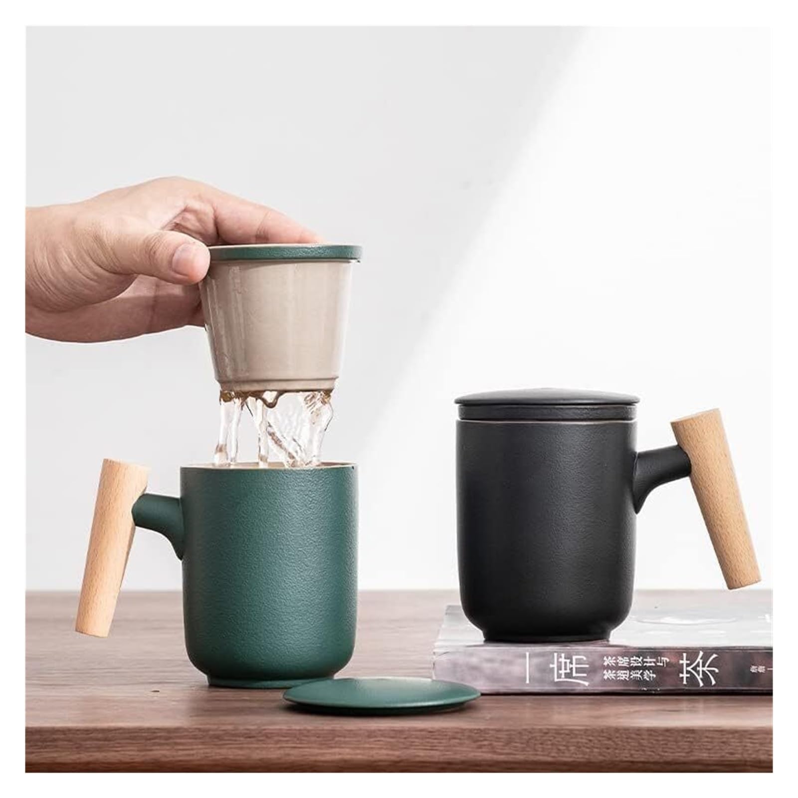 TASSES, Tasse avec Couvercle Tasse à Thé Filtre en Céramique 330ml, Utilisation au Bureau avec Couvercle, Tasse, Tasse de Séparation de Thé Tasse Infuseur à Thé(Malachite Green)