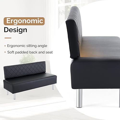 Miniatura 4 de OmySalon Banco de sala de espera con respaldo, silla de oficina de 58.6 pulgadas, asiento de recepción tapizado, muebles de vestíbulo para salón de