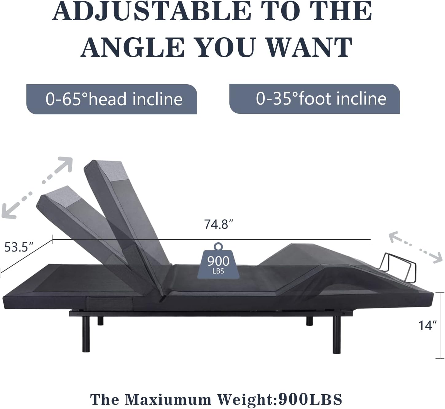 Allewie Full Adjustable Bed Frame with New Generation Motor, Wireless Remote, Head and Foot Incline, Intelligent Sleep Aid, Zero-Gravity, High Weight Capacity, Easy Self-Assembly, Upholstered