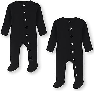 BINIDUCKLING Baby,Clothing,Baby Boys 0-24m,Sleepwear & Robes,Sleepsuits BINIDUCKLING Baby 2-Pack Cotton Snap-Up Sleepsuit - Baby Footed Pajamas with Mitten Cuffs - Long Sleeve Baby Onesies Grows Newborn-12 Months