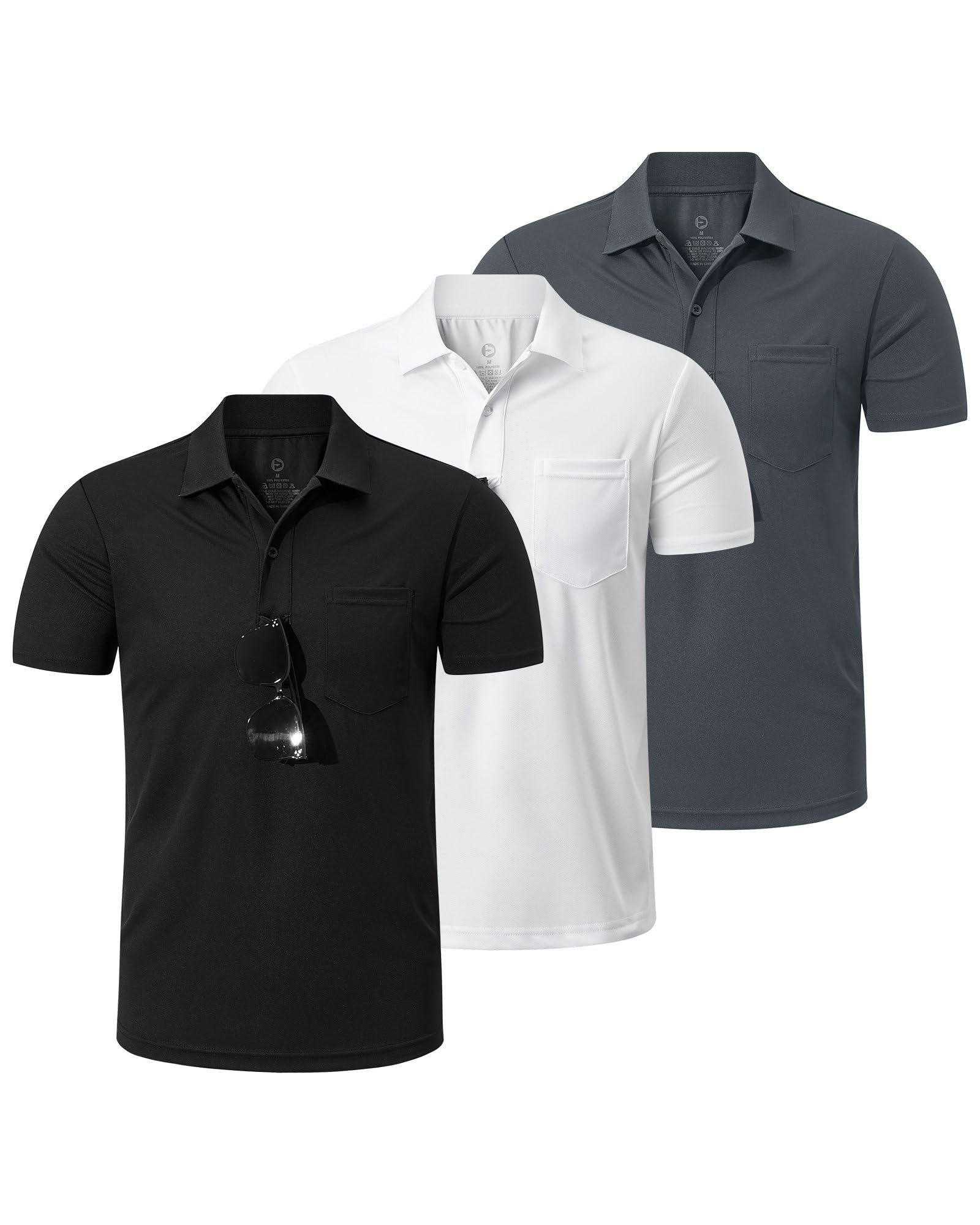 Outdoor Ventures 3-pak męska koszulka polo UPF50+, ochrona przed słońcem, UV, koszulka z krótkim rękawem, na lato, oddychająca, funkcyjna, do golfa, tenisa