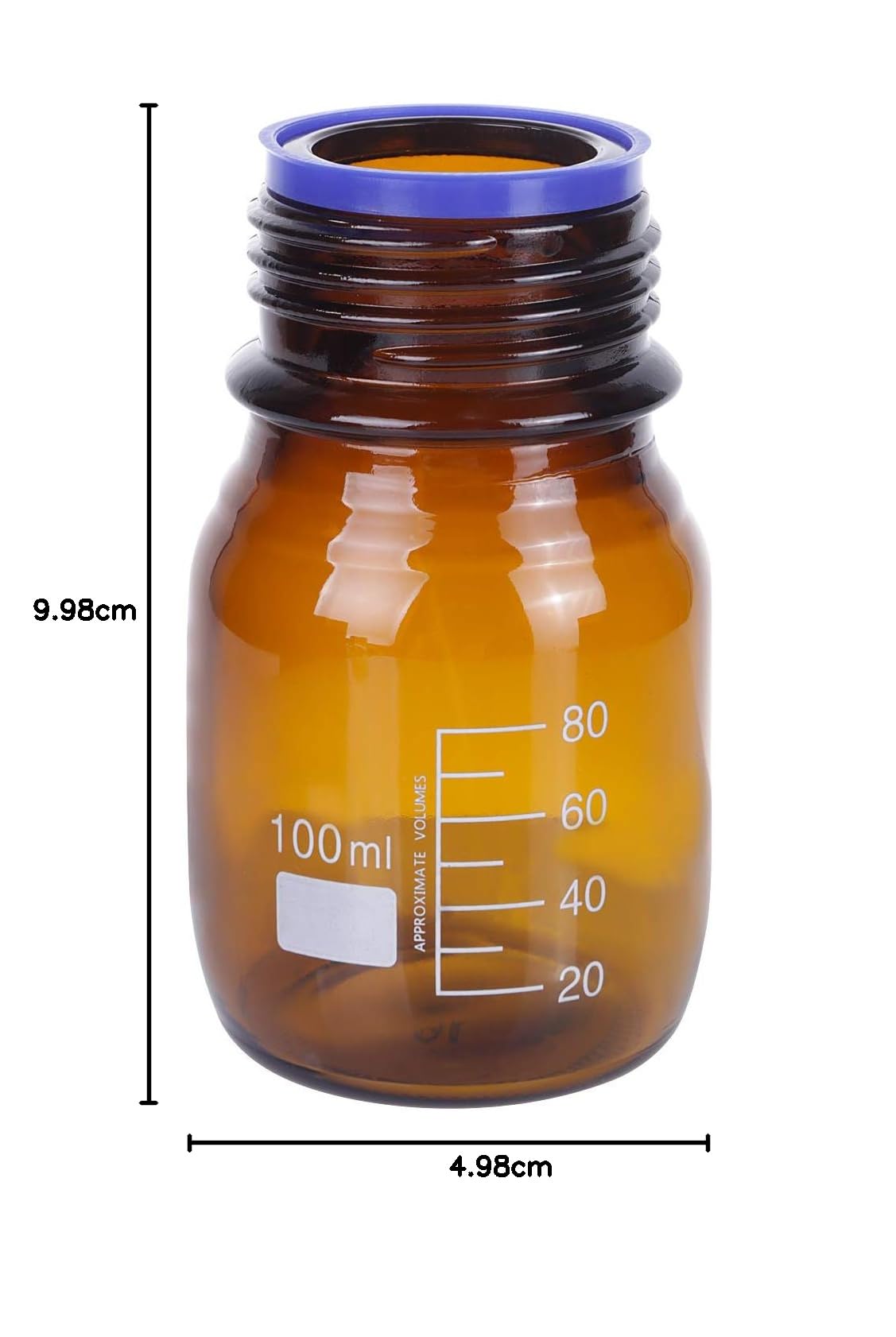 Paquete de 20 botellas de vidrio de borosilicato ámbar de 100 ml graduadas redondas de reactivo de laboratorio/botella de almacenamiento con tapón de rosca azul GL45