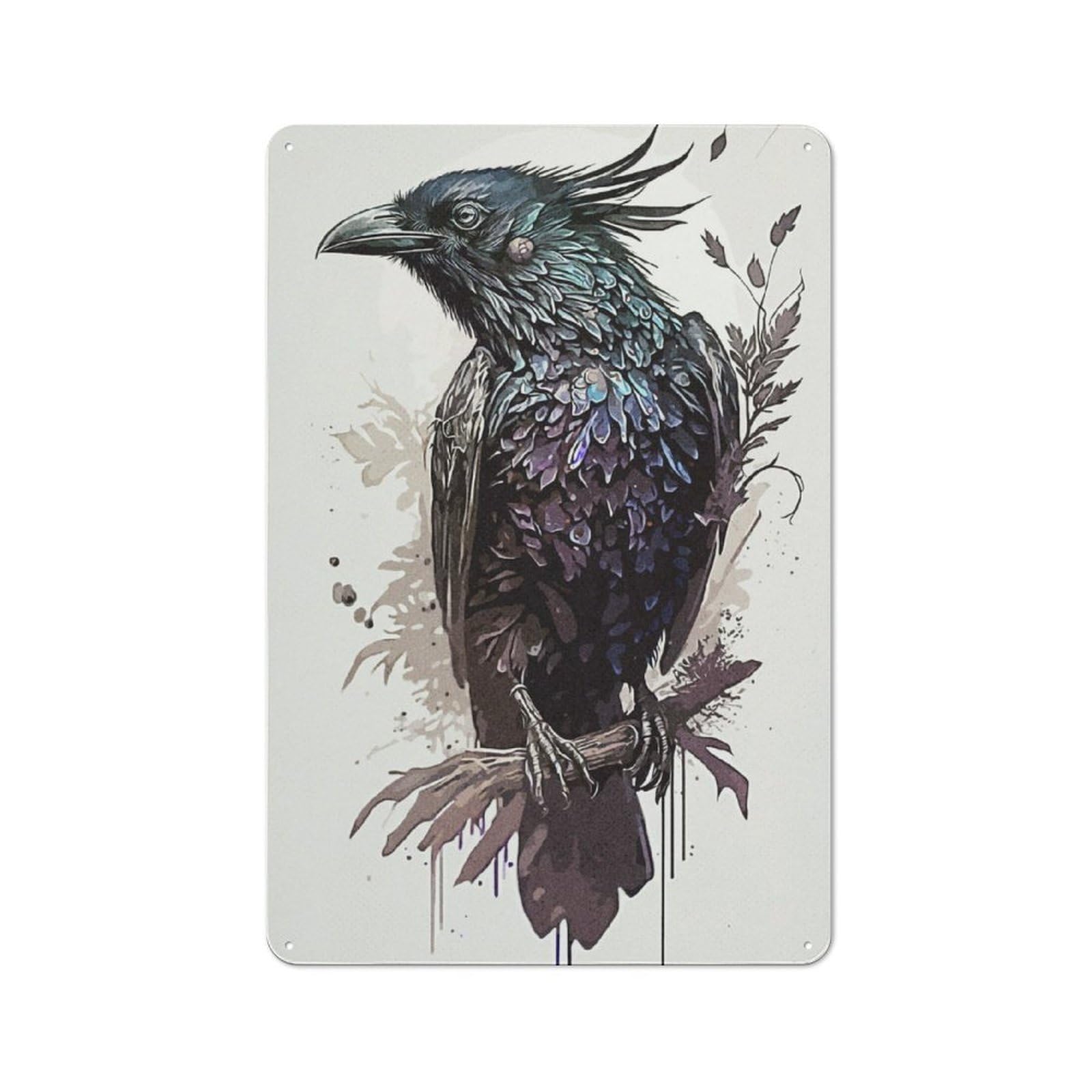Junmoney Crow Drawing Vintage Printed Metal Sign 30X20cm For Workshop Wall, A Decorative Gift For A Newly Furnished Workshop